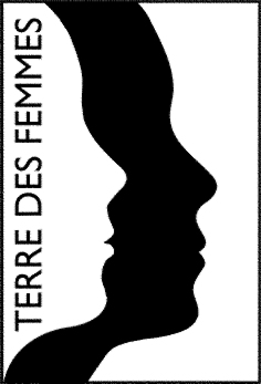 Logo TERRE DES Femme bestehend aus zwei Gesicht-Sillhouetten weiß und schwarz